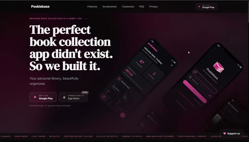 Pookiebase book collection manager website